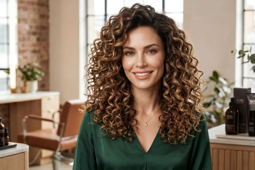 Colorista especialista aplicando técnica profissional de balayage em salão moderno