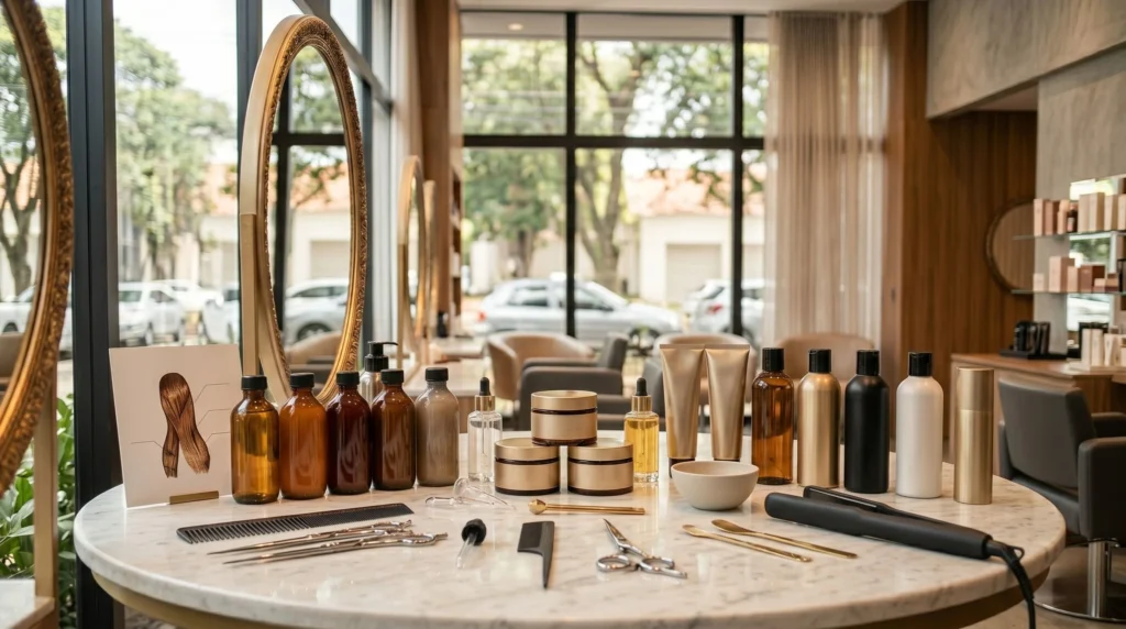 Produtos profissionais utilizados em serviços de coloração e tratamento capilar