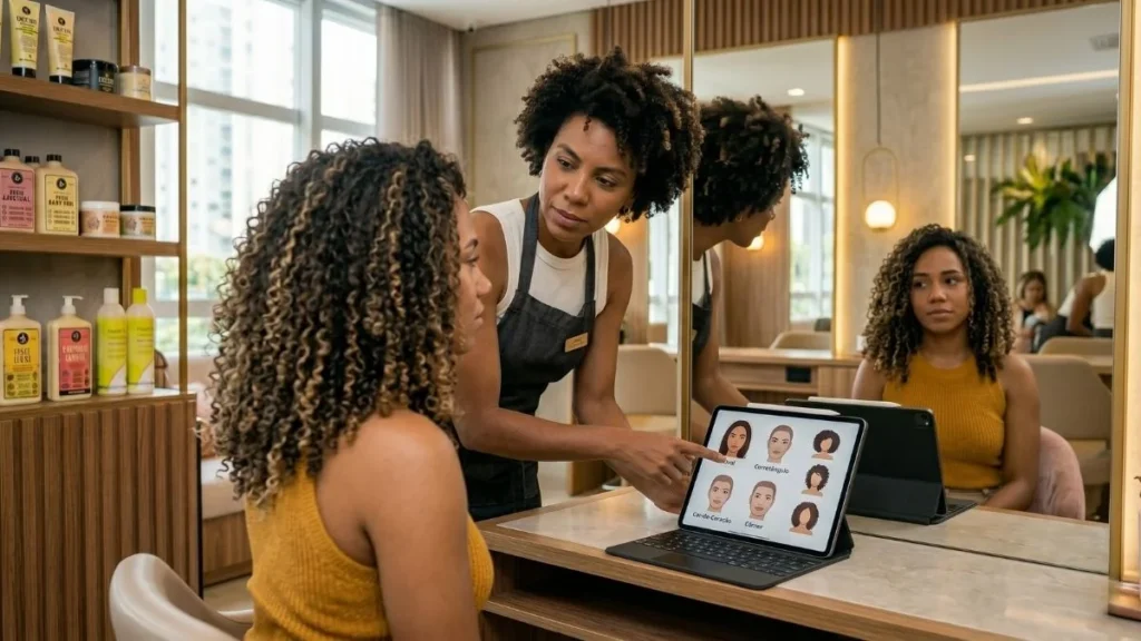 Análise de formato de rosto para corte de cabelo cacheado