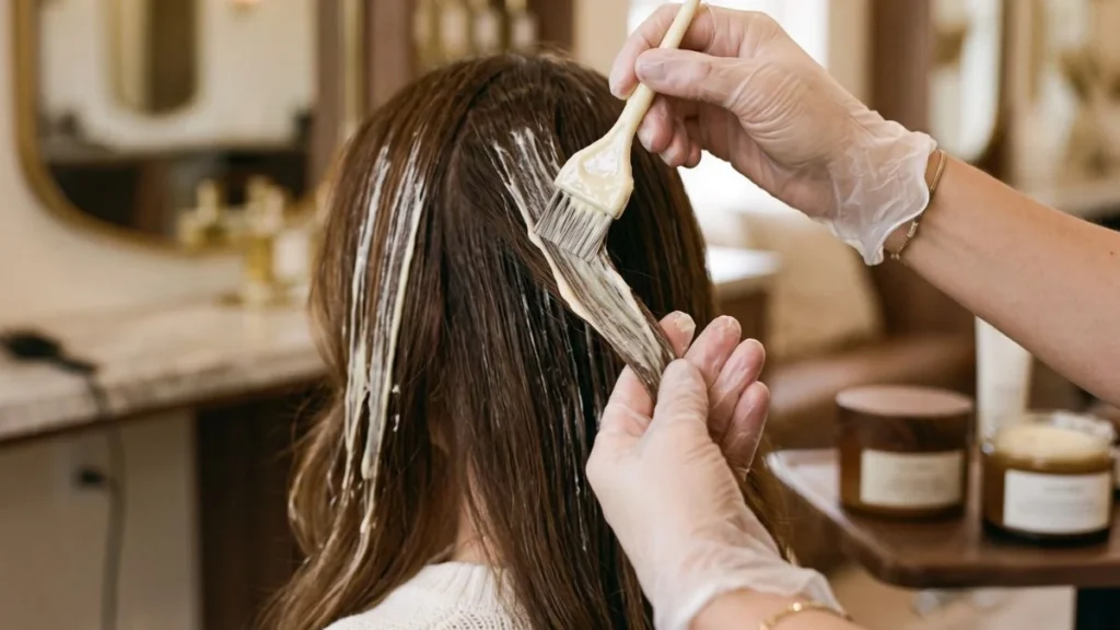 Aplicação de máscara reconstrutora de botox capilar
